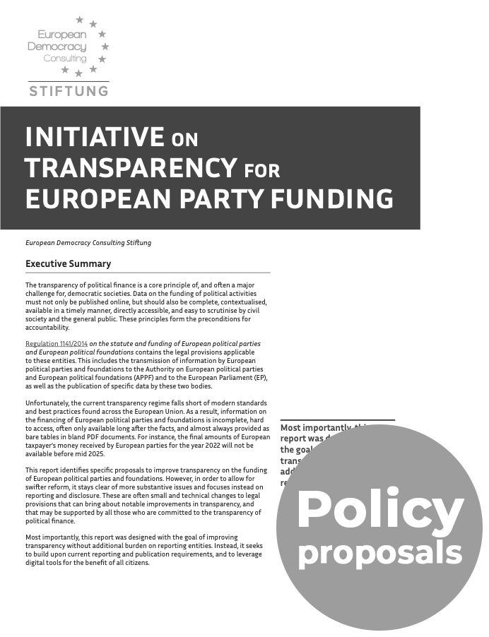 Cover Initiative on Transparency for European Party Funding